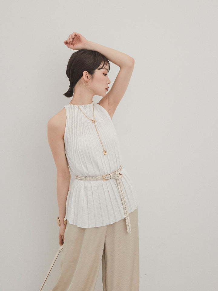 [SET]プリーツニットキャミソール+サテンイージーパンツ(2set)