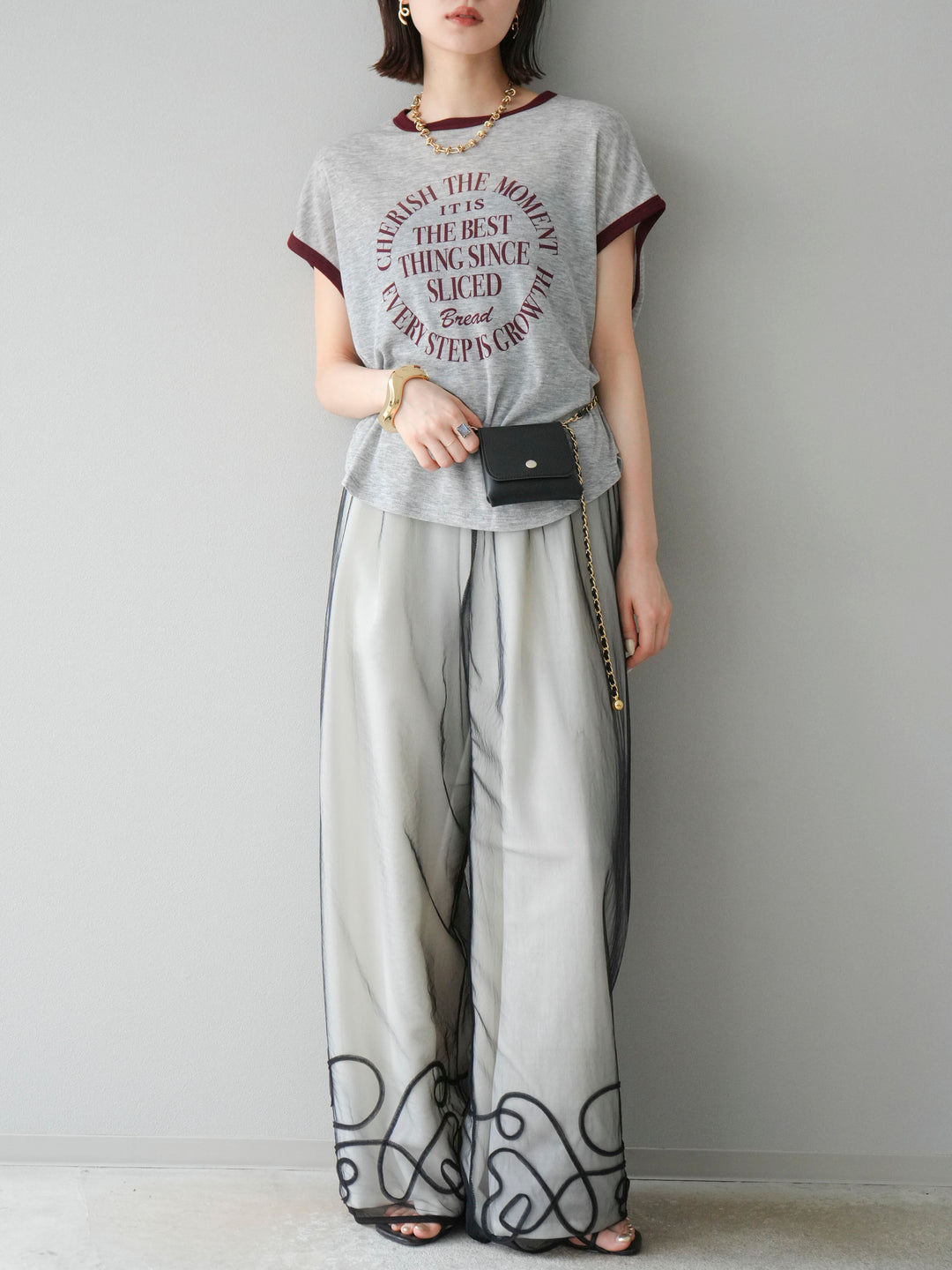 [SET] 繩繡薄紗疊穿褲+麻質寬鬆寬褲（2件組）