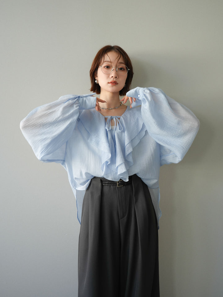 【預購】荷葉邊襯衫 / 藍色