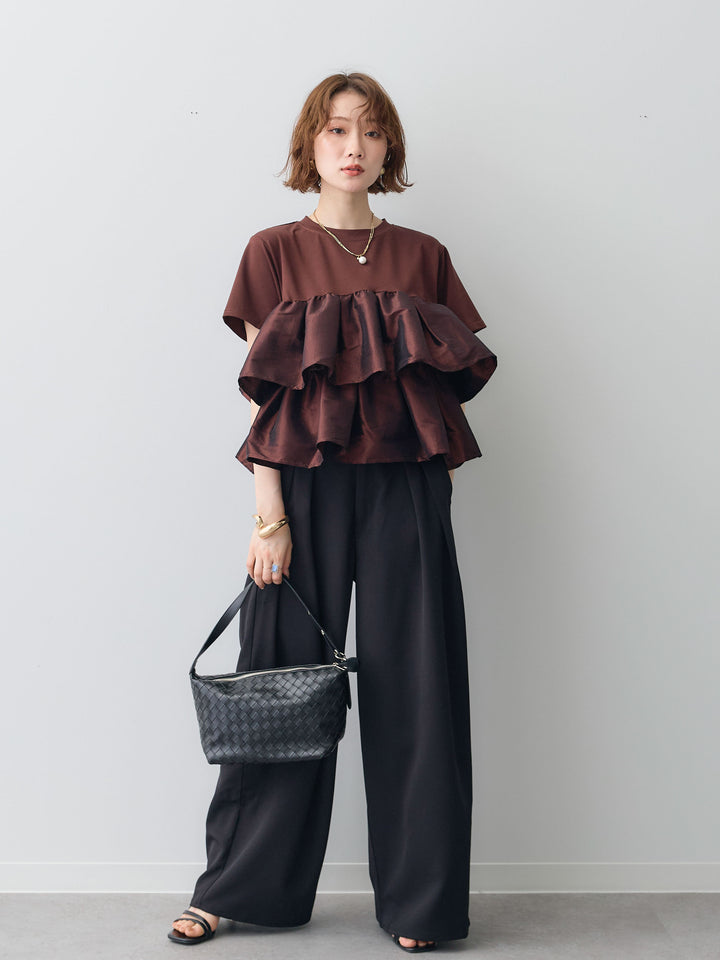 [SET]フリルティアードTEE+クレープデシンタックワイドパンツ(2set)