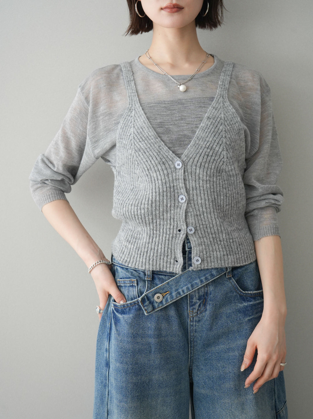 [予約]ビスチェアンサンブルシアーニット/gray