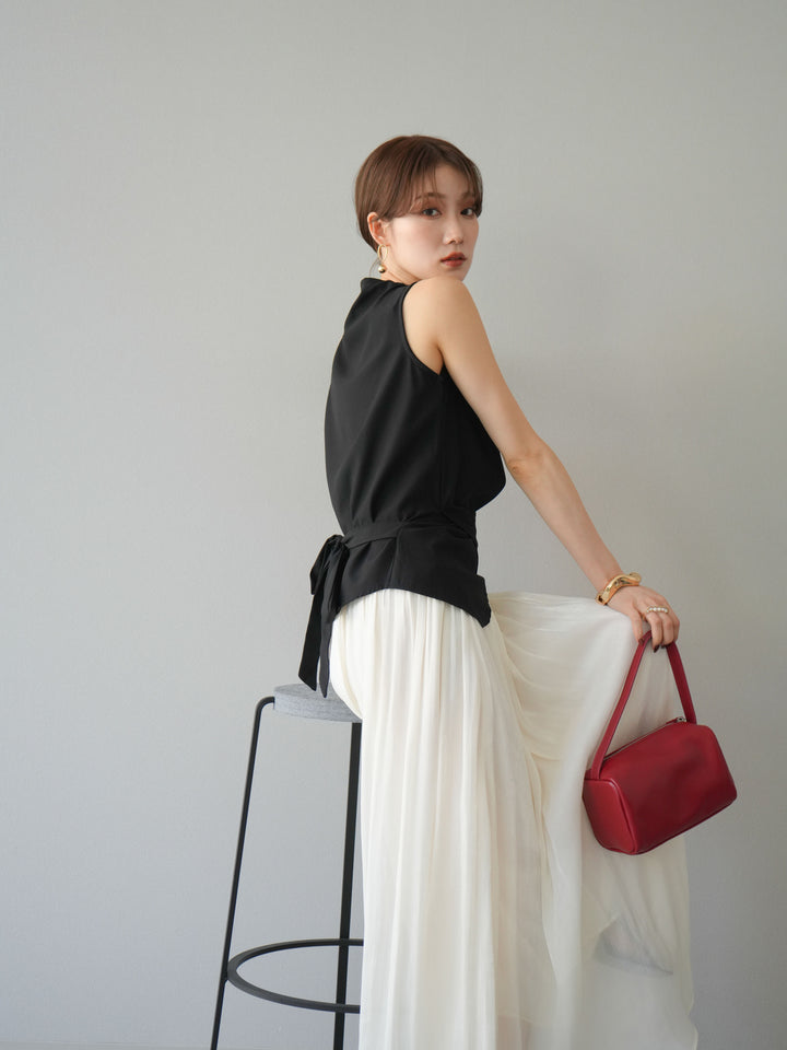 [SET]ノースリーブトップス＆シャイニーフレアスカートSET UP/(2set)