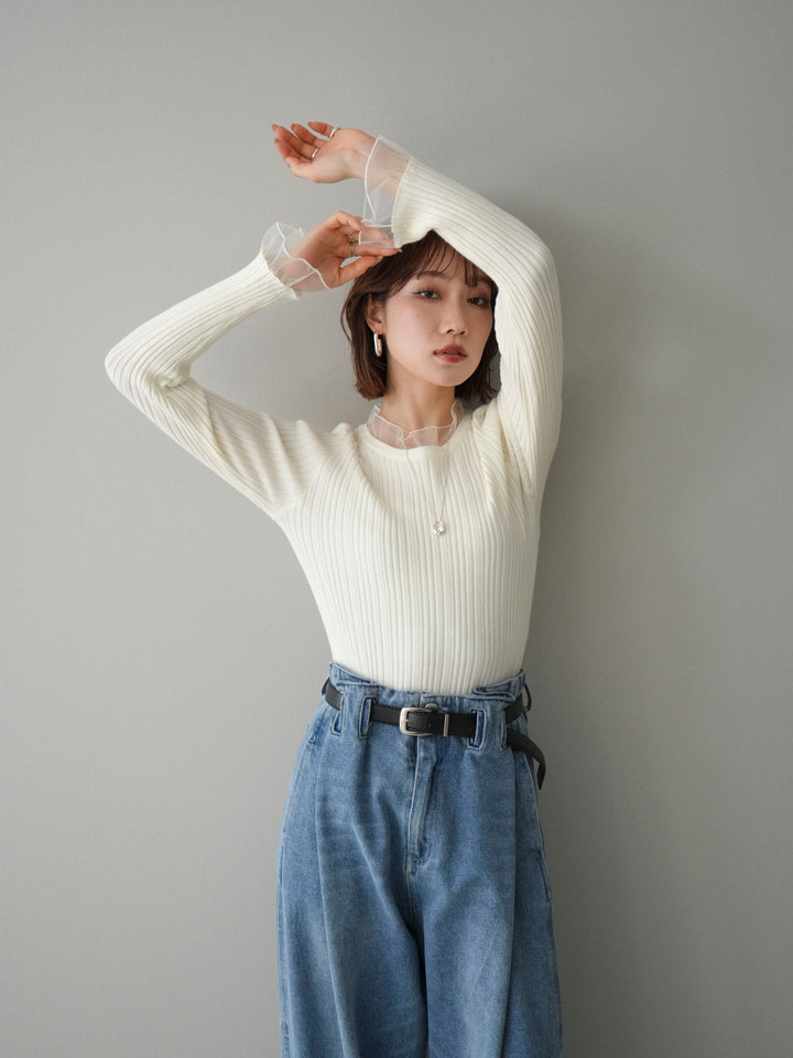 [SET]チュールドッキングリブニットトップス+選べるアクセセット(2set)