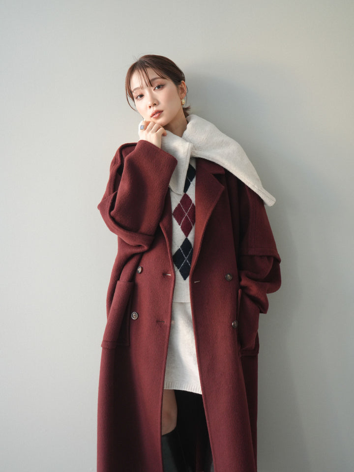 [20%オフ]カシミヤ100%ダブルブレストロングコート/red