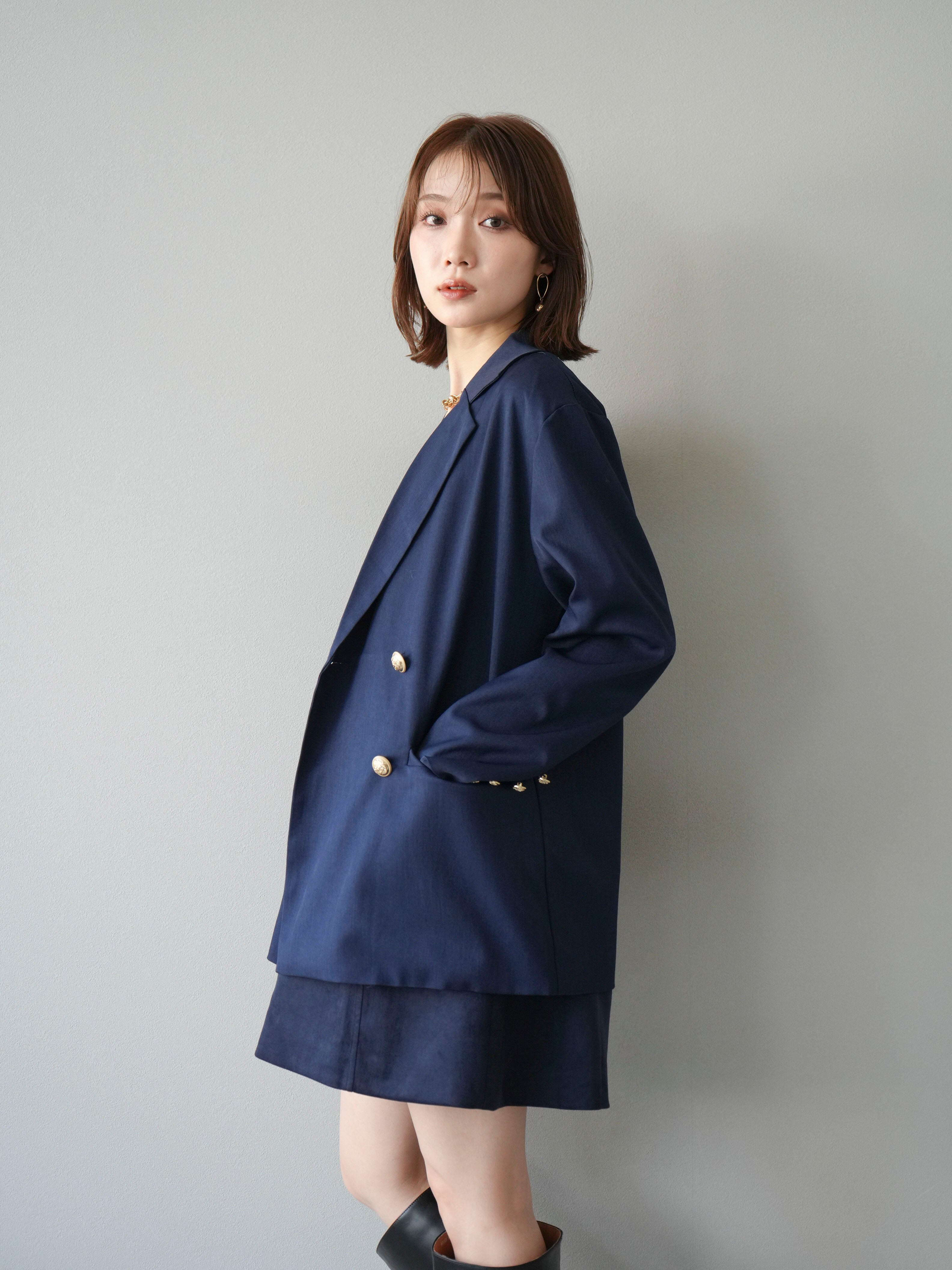 SET]ゴールドボタンツイルダブルテーラードジャケット+ショルダー