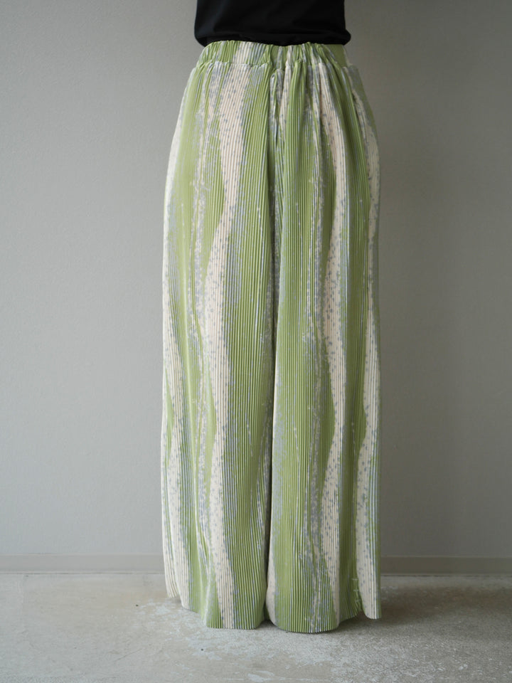 [予約]ニュアンスプリーツワイドパンツ/ライトグリーン