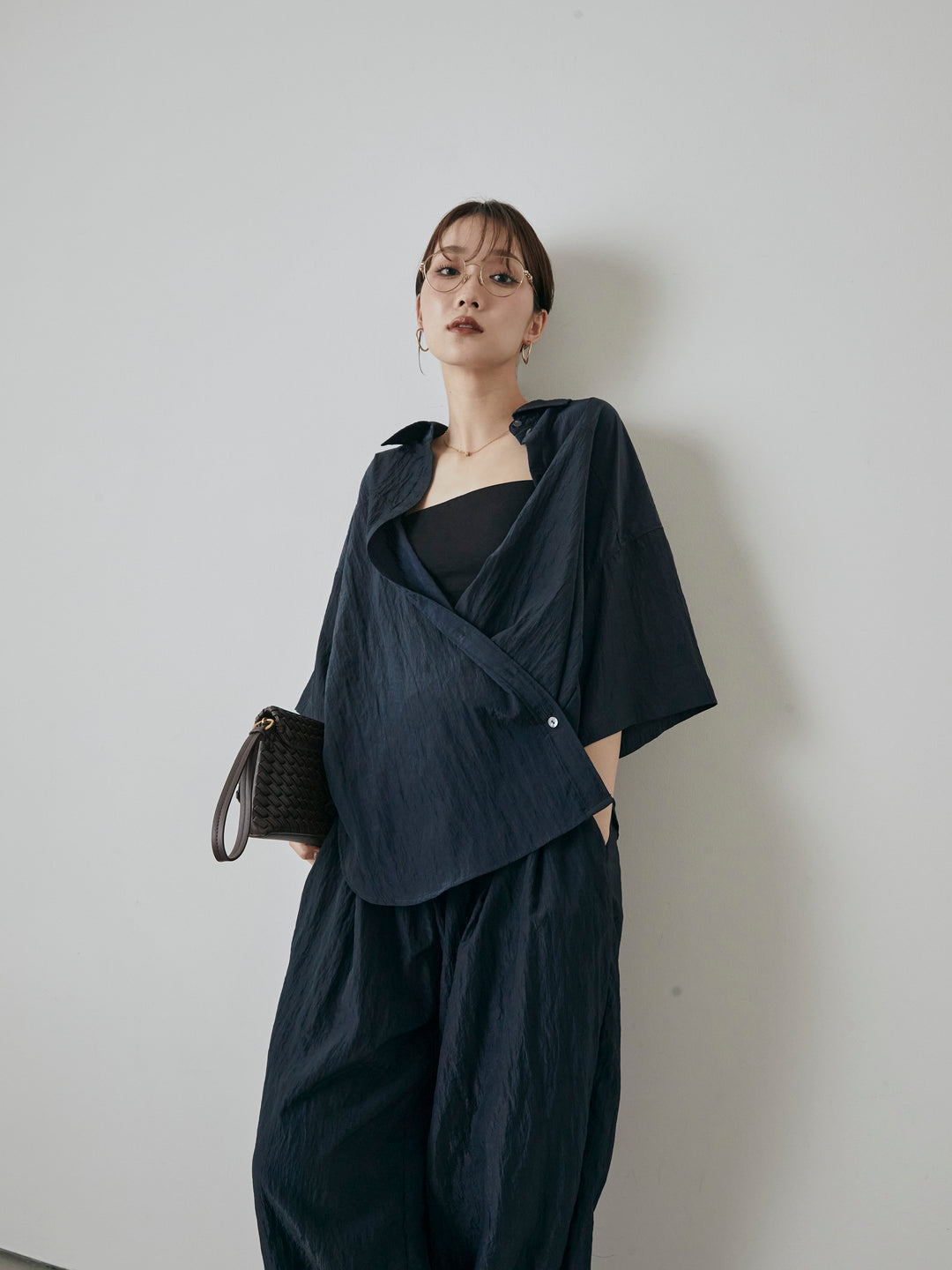 [予約]2WAYナイロンワッシャーハーフシャツ/ネイビー