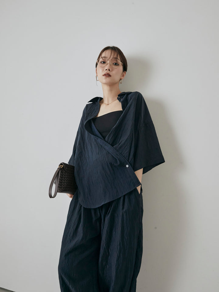 [予約]2WAYナイロンワッシャーハーフシャツ/ネイビー