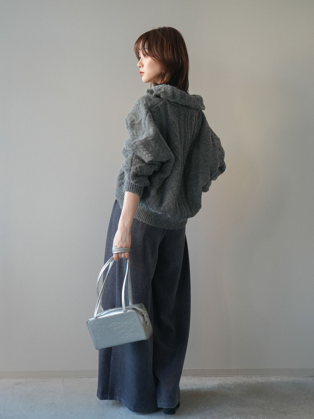 [予約]ベルトデザインループコールテンワイドパンツ(ベルト付き)/charcoal