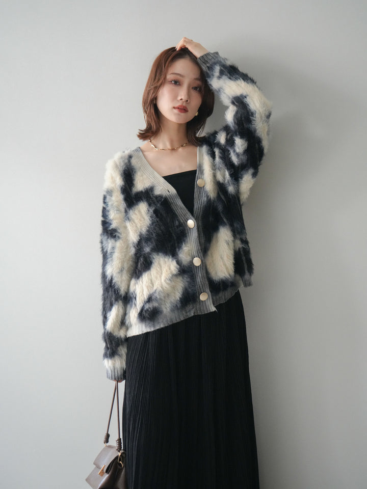 [予約]ニュアンス柄シャギーニットカーディガン/khaki