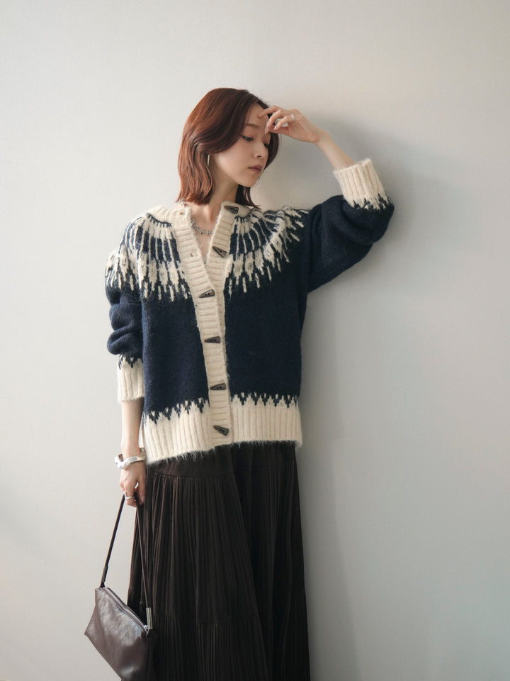 [予約]トグルボタン求心柄ニットカーディガン/blue