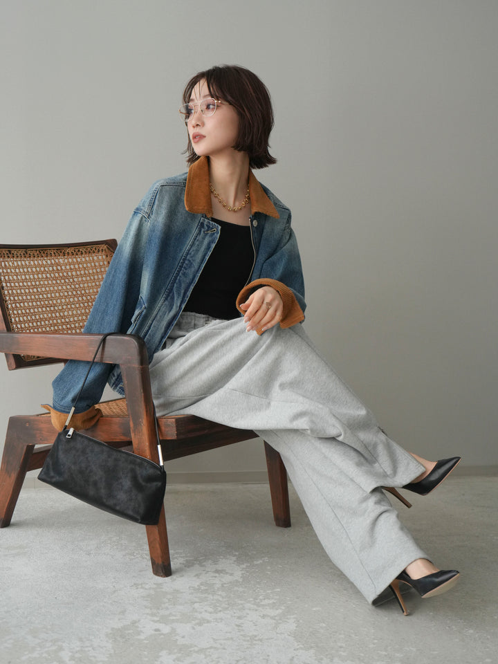 [予約]コーデュロイ×デニムショートカバーオール/blue