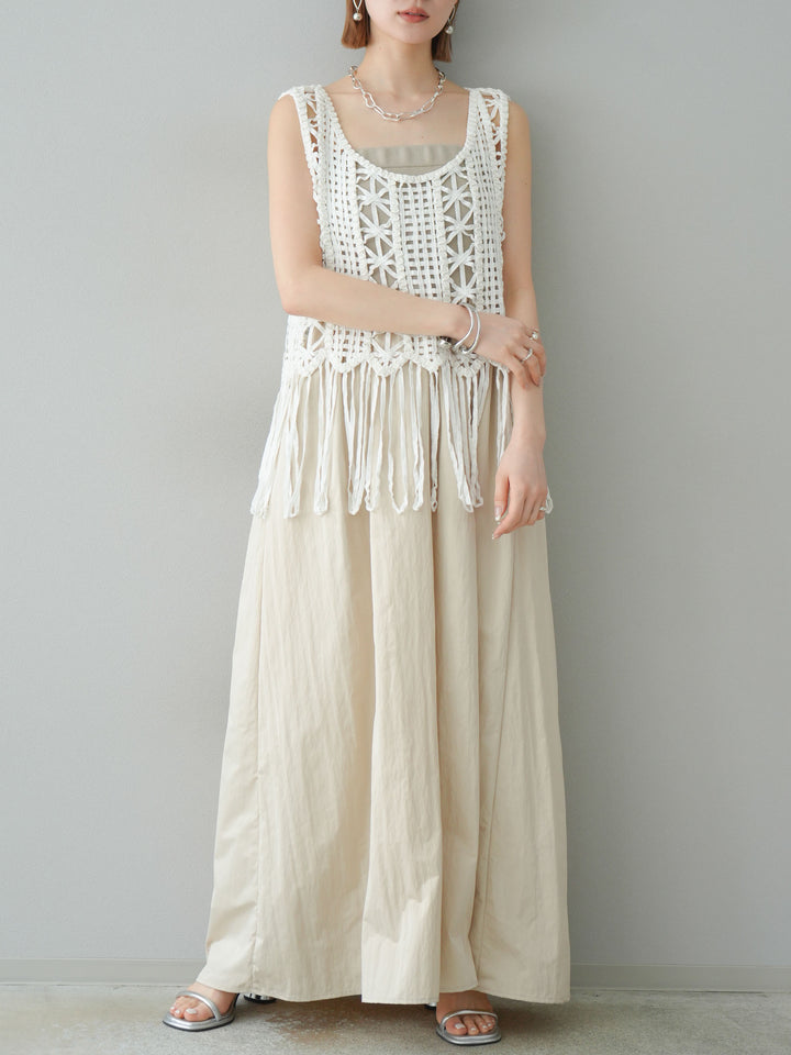 [予約]クロシェフリンジノースリーブトップス/アイボリー