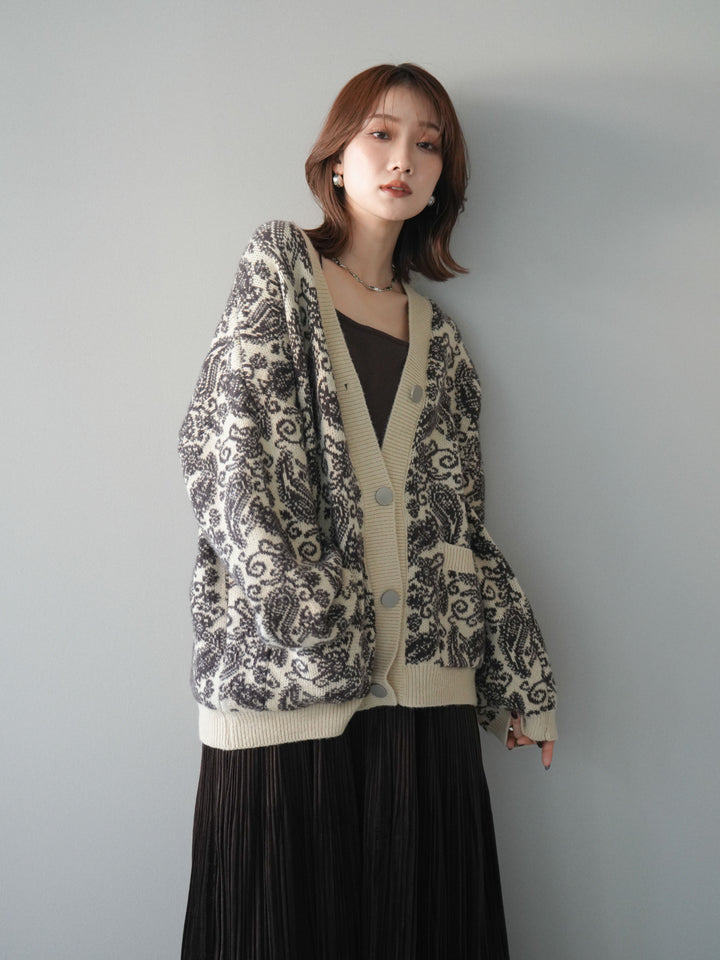 [予約]ペイズリー柄ニットカーディガン/brown