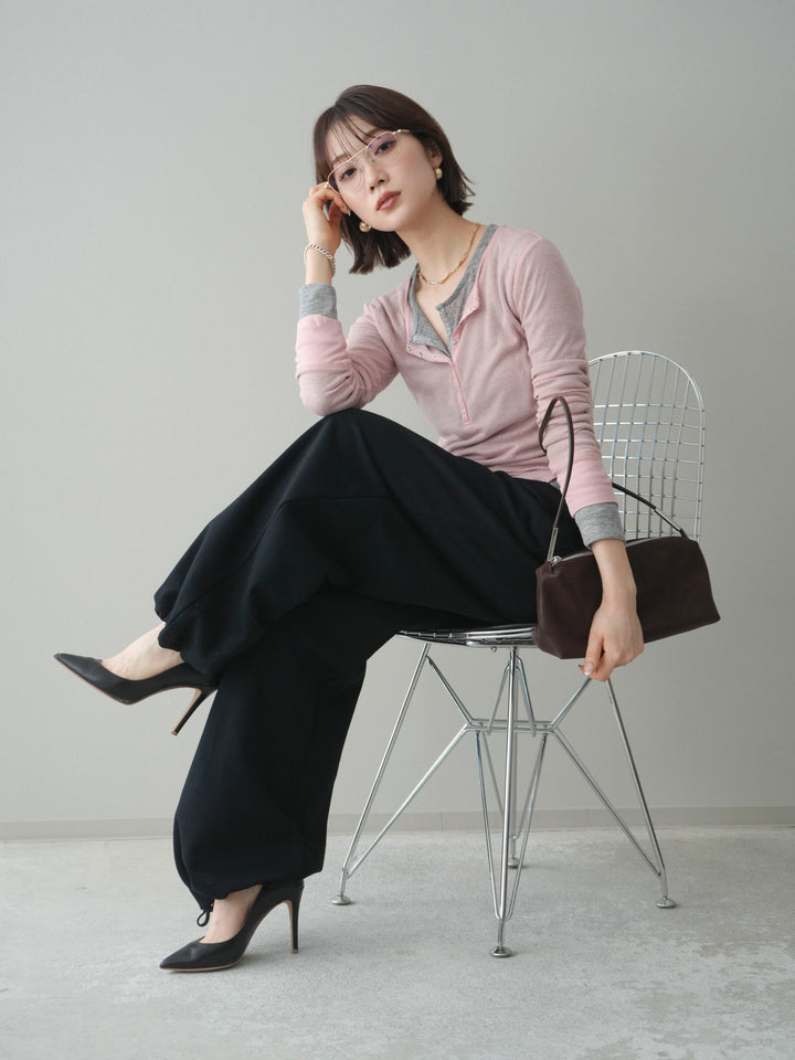 [予約]シアーリブヘンリーネックロンT/pink