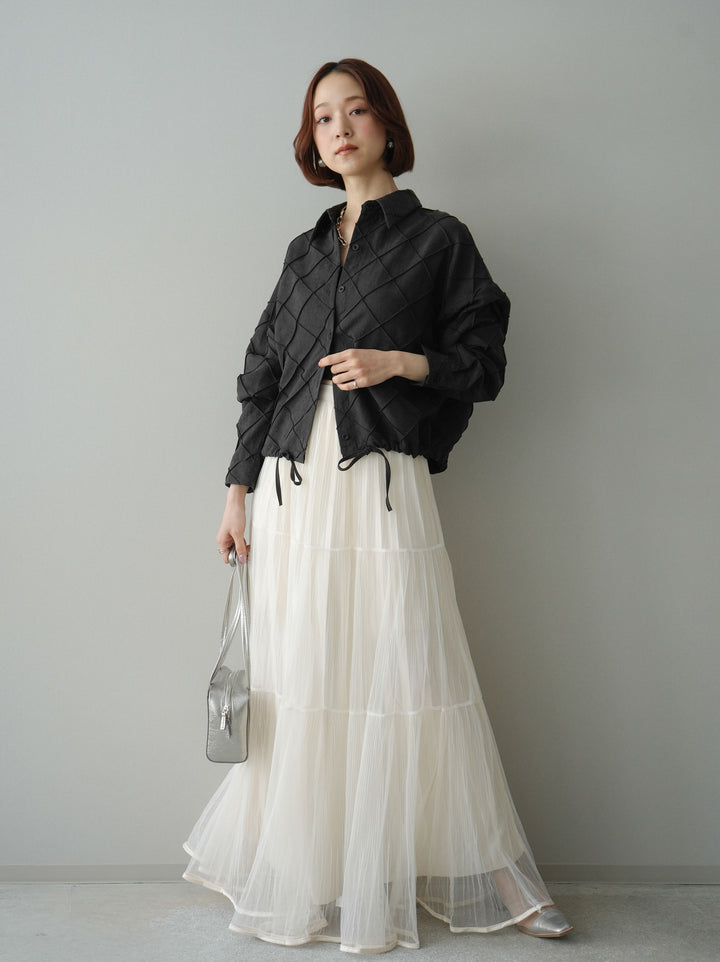 [予約]ラメプリーツレイヤードチュールロングスカート/ivory
