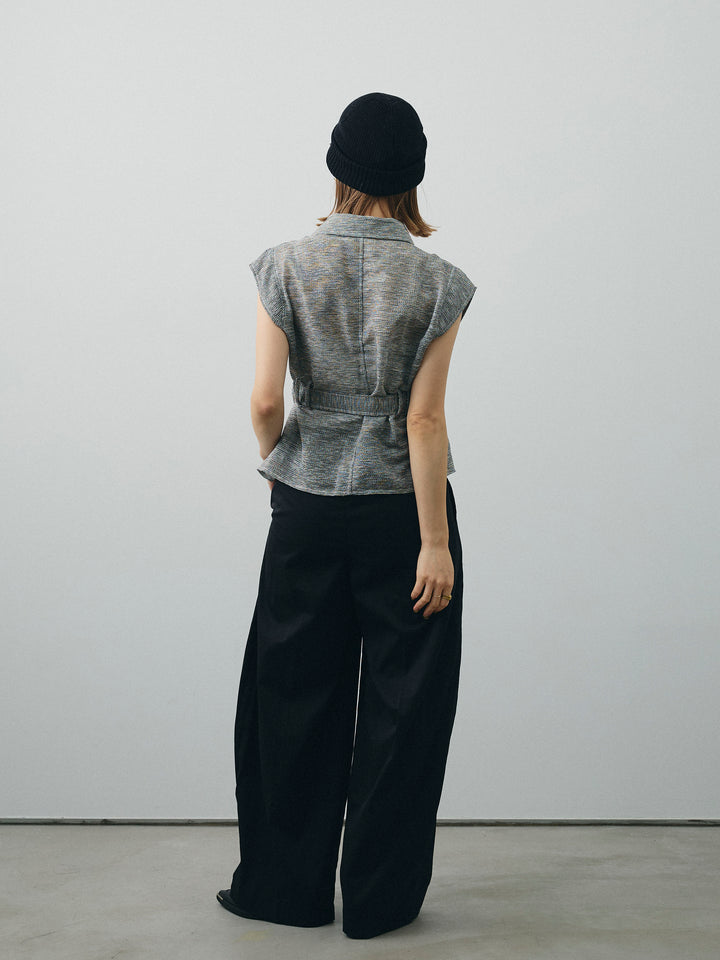 [SET]ミックスヤーンメッシュブラウス+コクーンワイドチノパンツ(2set)