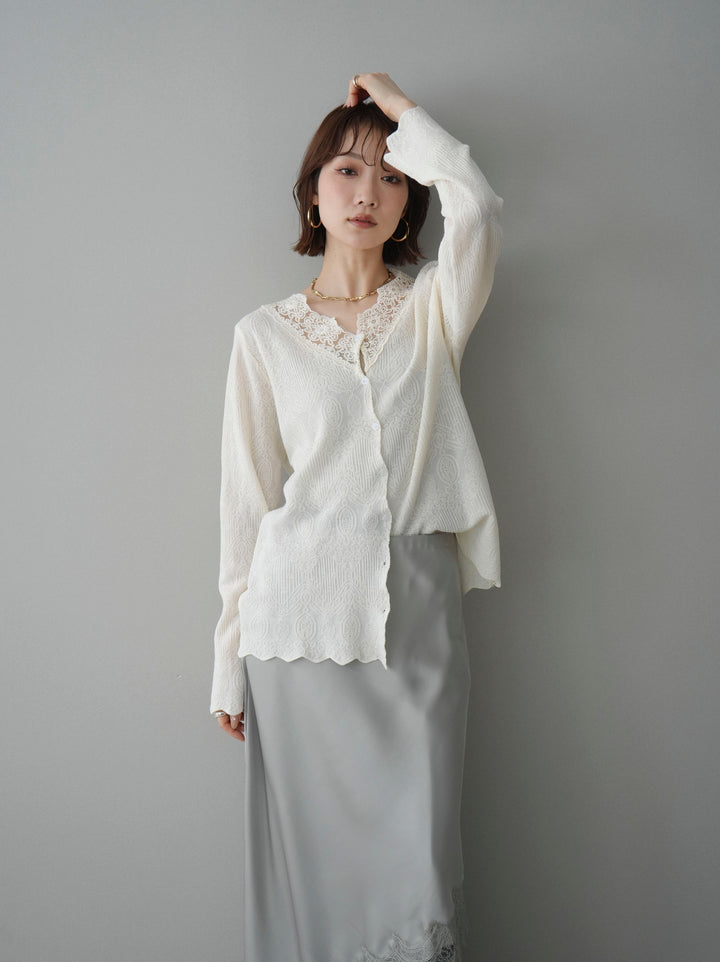 [SET]レースネックジャガードニットカーディガン+選べるアクセセット(2set)