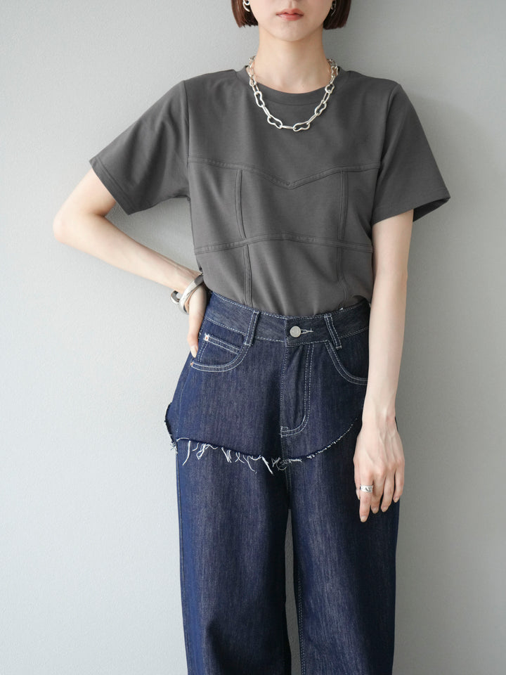 [預購] 緊身胸衣設計T卹/炭灰色