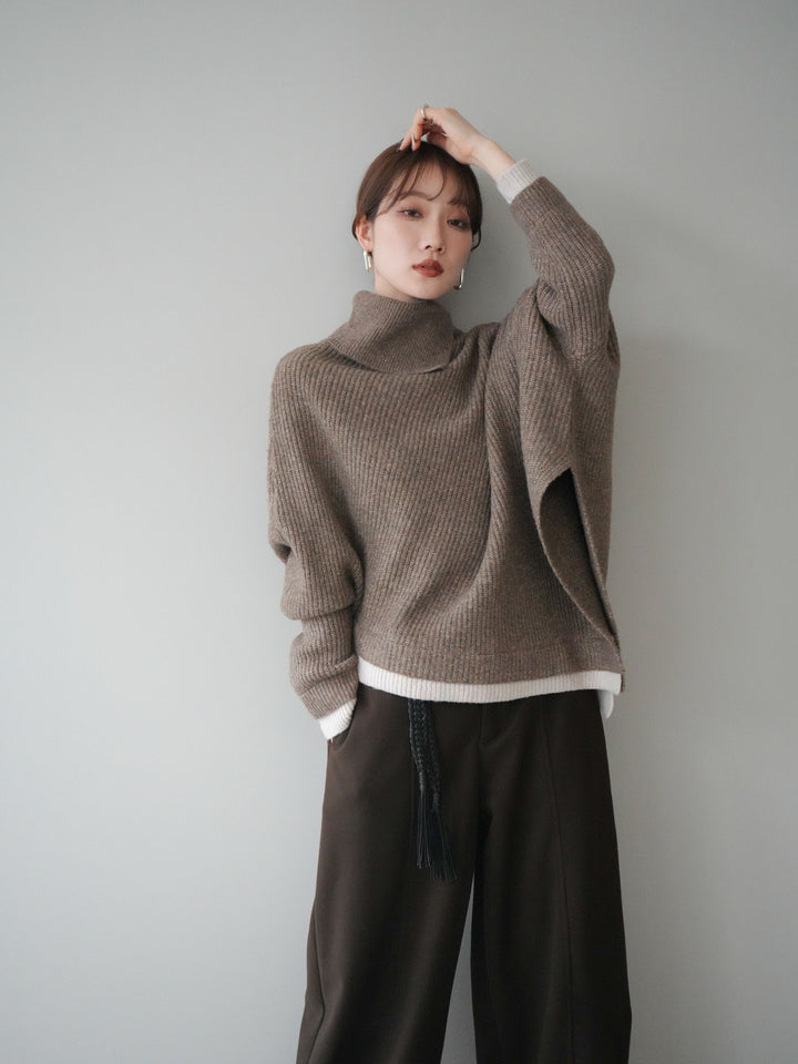[予約]配色アシンメトリードルマンニットプルオーバー/oatmeal