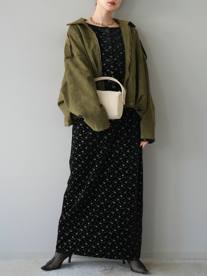 [予約]ベロアフラワープリントIラインスカート/ブラックxイエロー