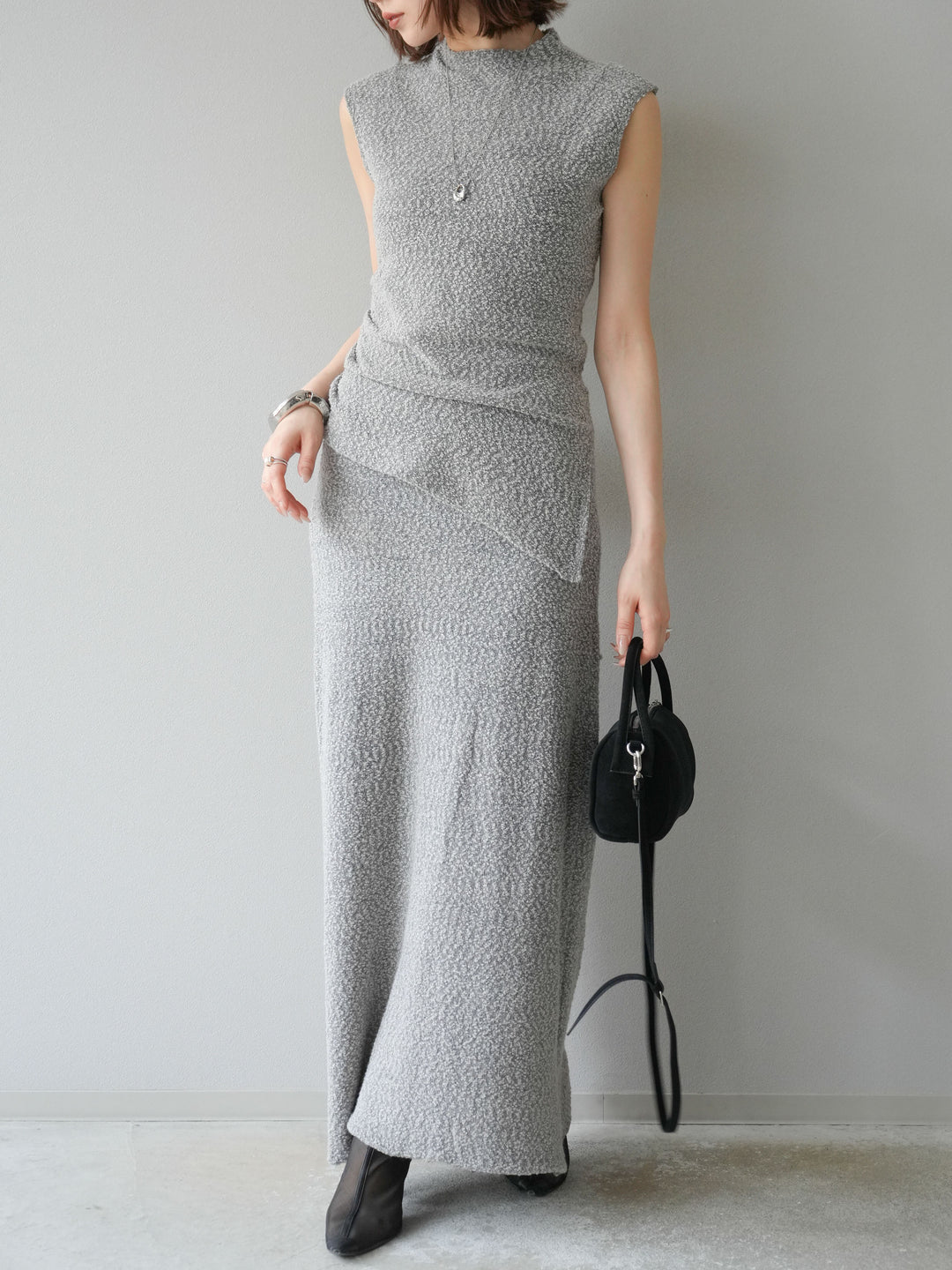 [予約]ブークレーニットIラインスカート/グレー