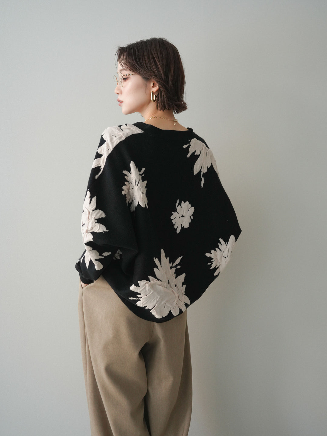 [SET]フラワージャガードニットカーディガン+フラワージャガードニットカーディガン(2set)