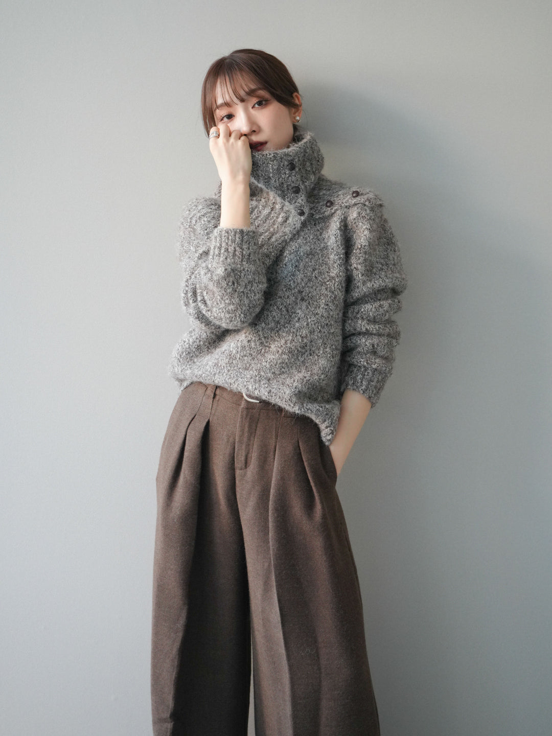 [予約]ネック付MIXニットアンサンブル/brown