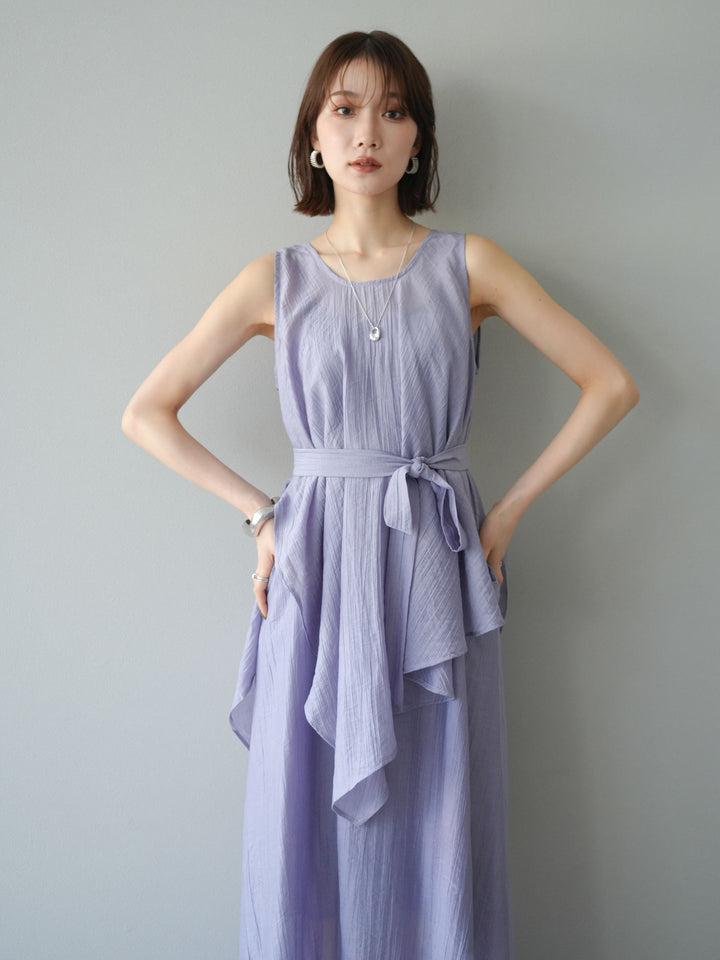 [SET]ワッシャーシアーアシメブラウス＆キャミワンピース+選べるアクセセット(2set)