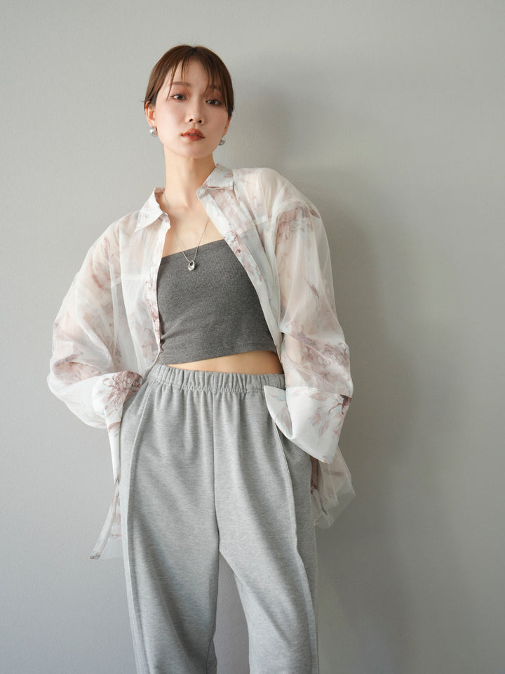 [予約]チュールドッキングフラワー柄オーバーサイズシャツ/オフ