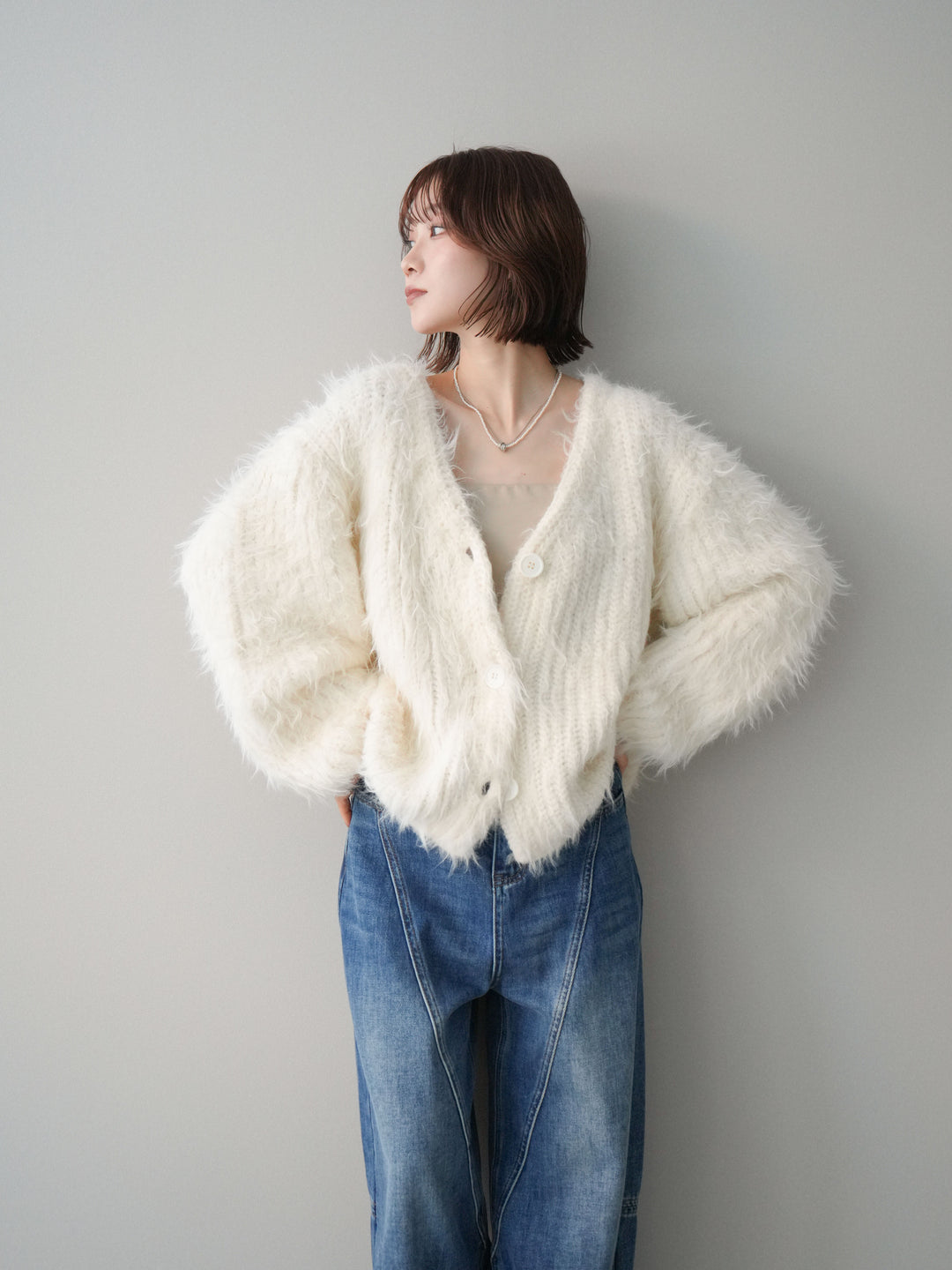 [SET]シャギーオーバーニットカーディガン+選べるアクセセット(2set)