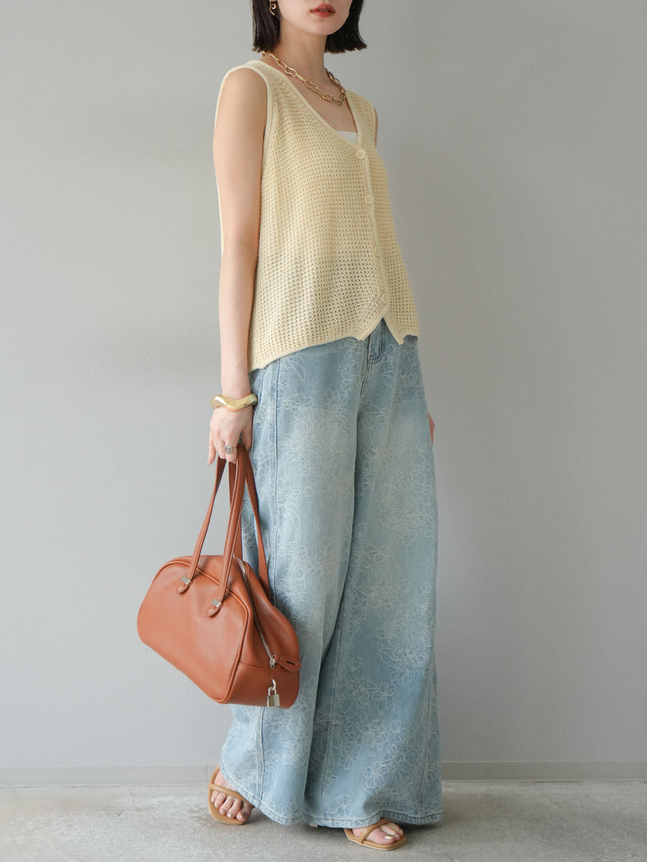 【預購】花提花牛仔寬褲/藍