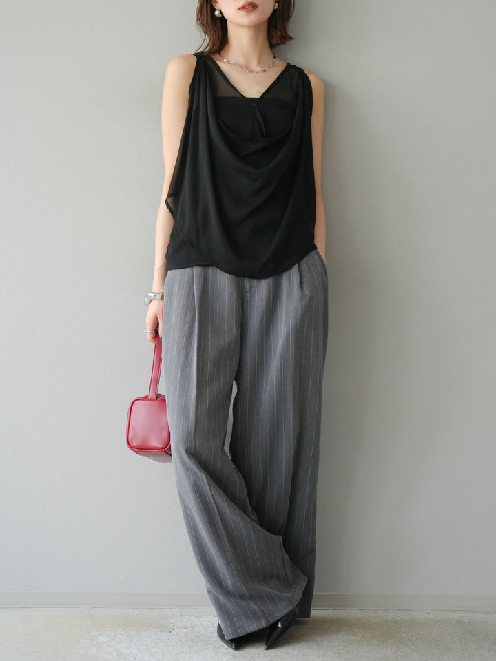 [予約]サイドラインストライプワイドパンツ/グレー