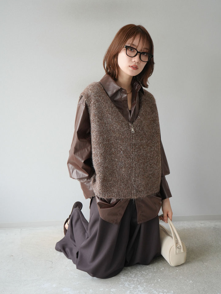 [予約]フェイクレザーシャツ/ブラウン