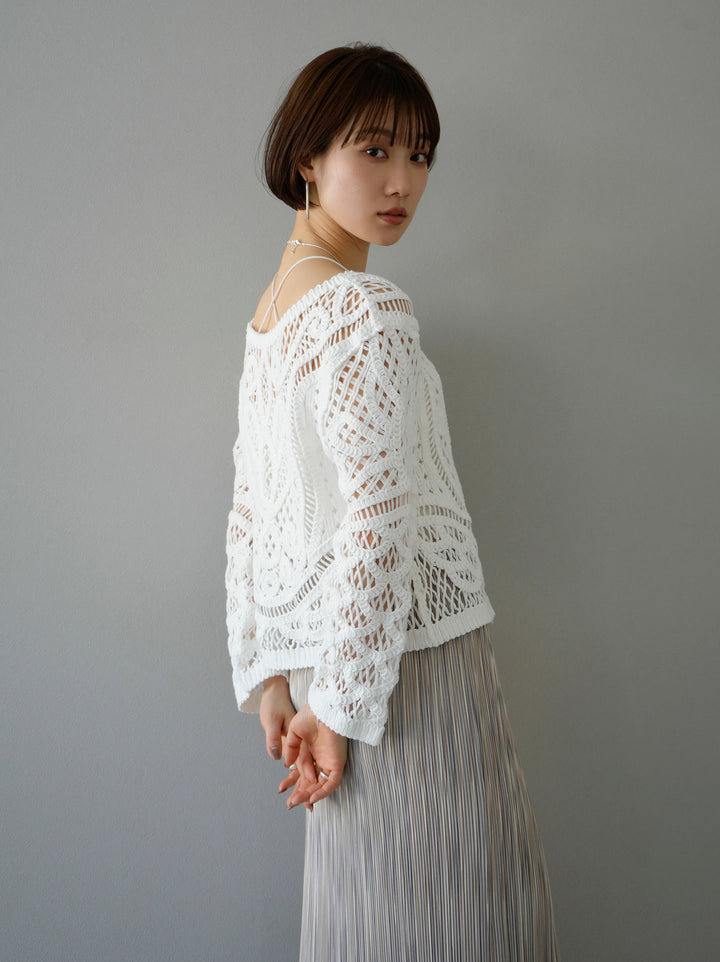 [Pre-order] Mixed openwork knit pullover/off