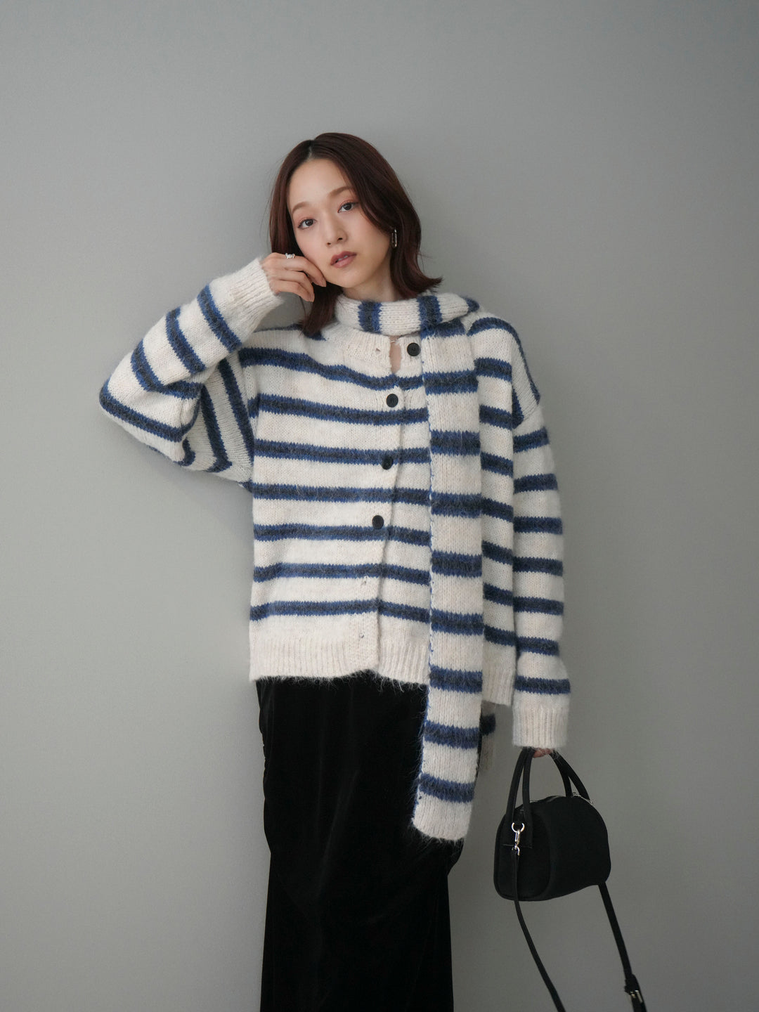 [SET]ボウタイ付きボーダーニットプルオーバー+ボウタイ付きボーダーニットプルオーバー(2set)