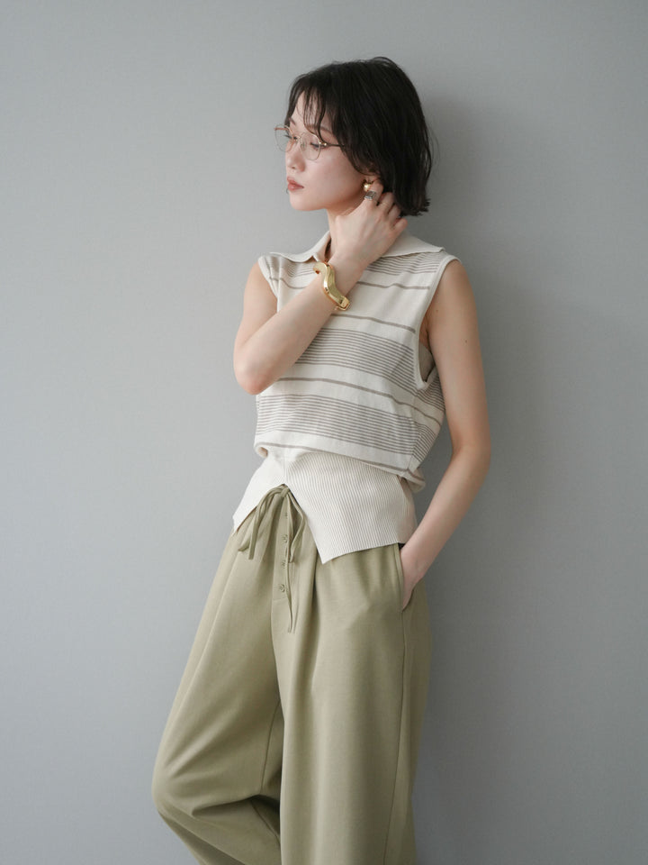 [予約]ボーダースリットニットトップス/ivory