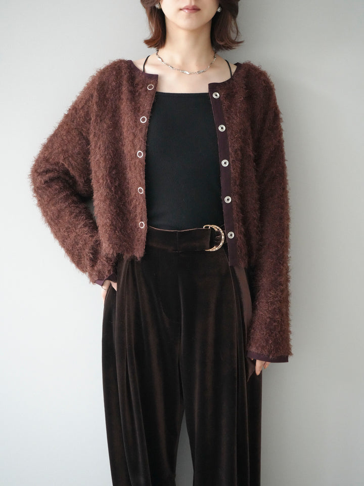 [予約]バイカラー2WAYシャギーニットカーディガン/brown