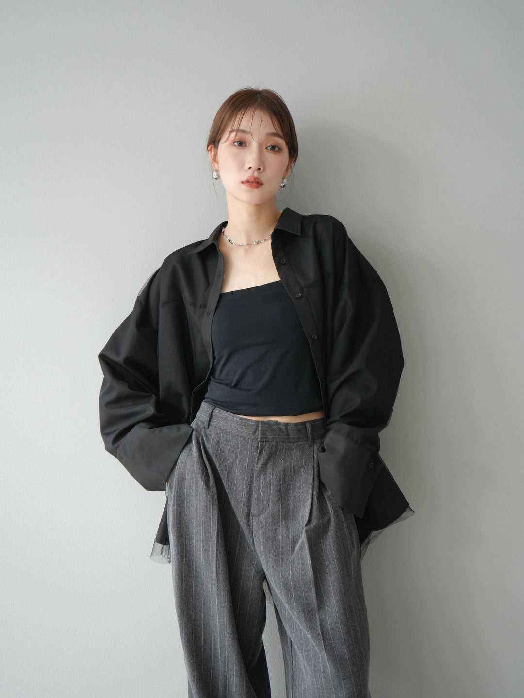 [予約]チュールドッキングブロードシャツ/ブラック