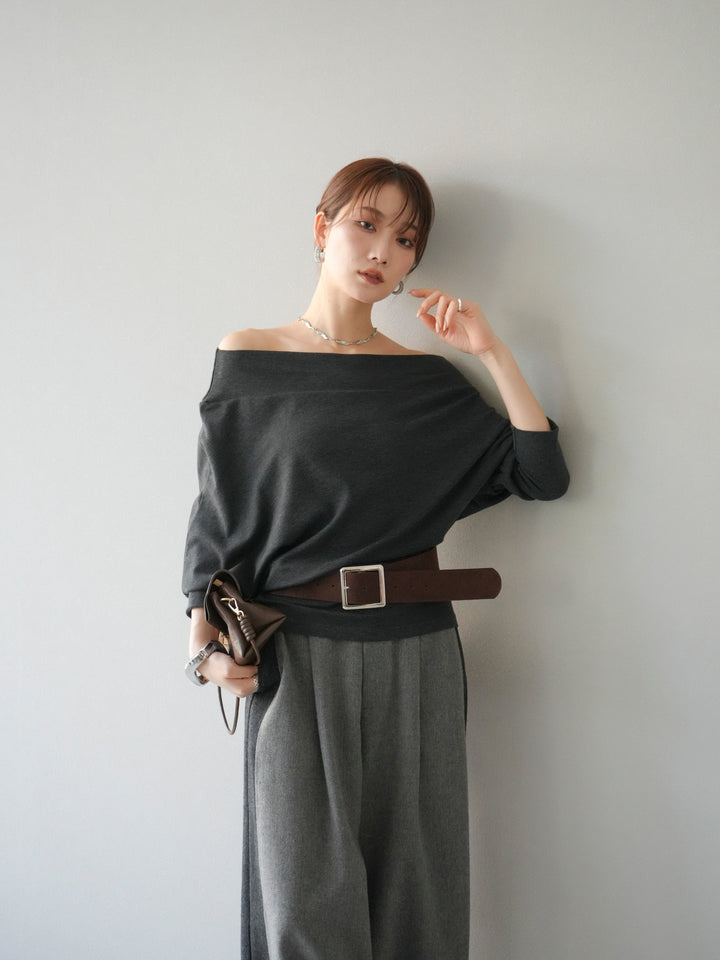[予約]ベルト付オフショルカットソー/チャコール