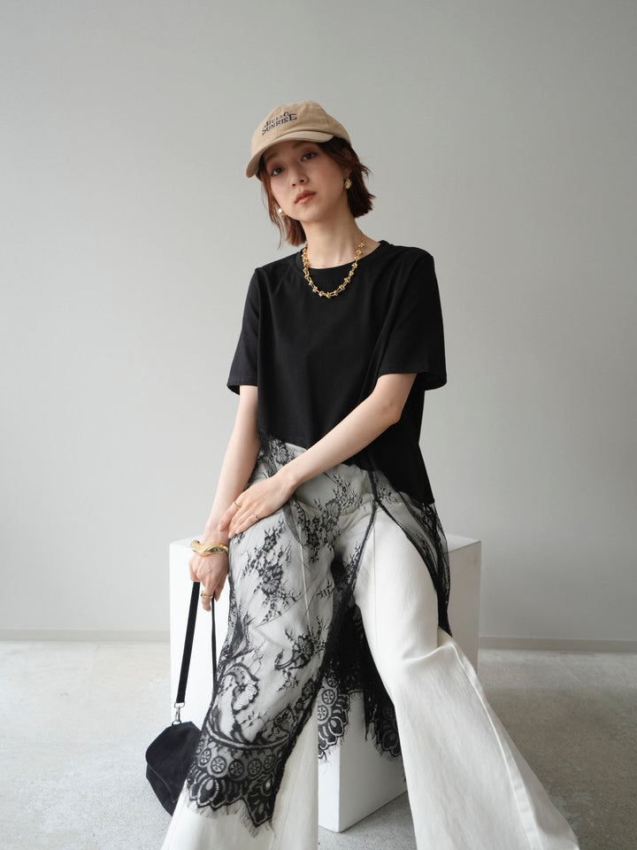 [予約]レースドッキングレイヤードワンピースTEE/black