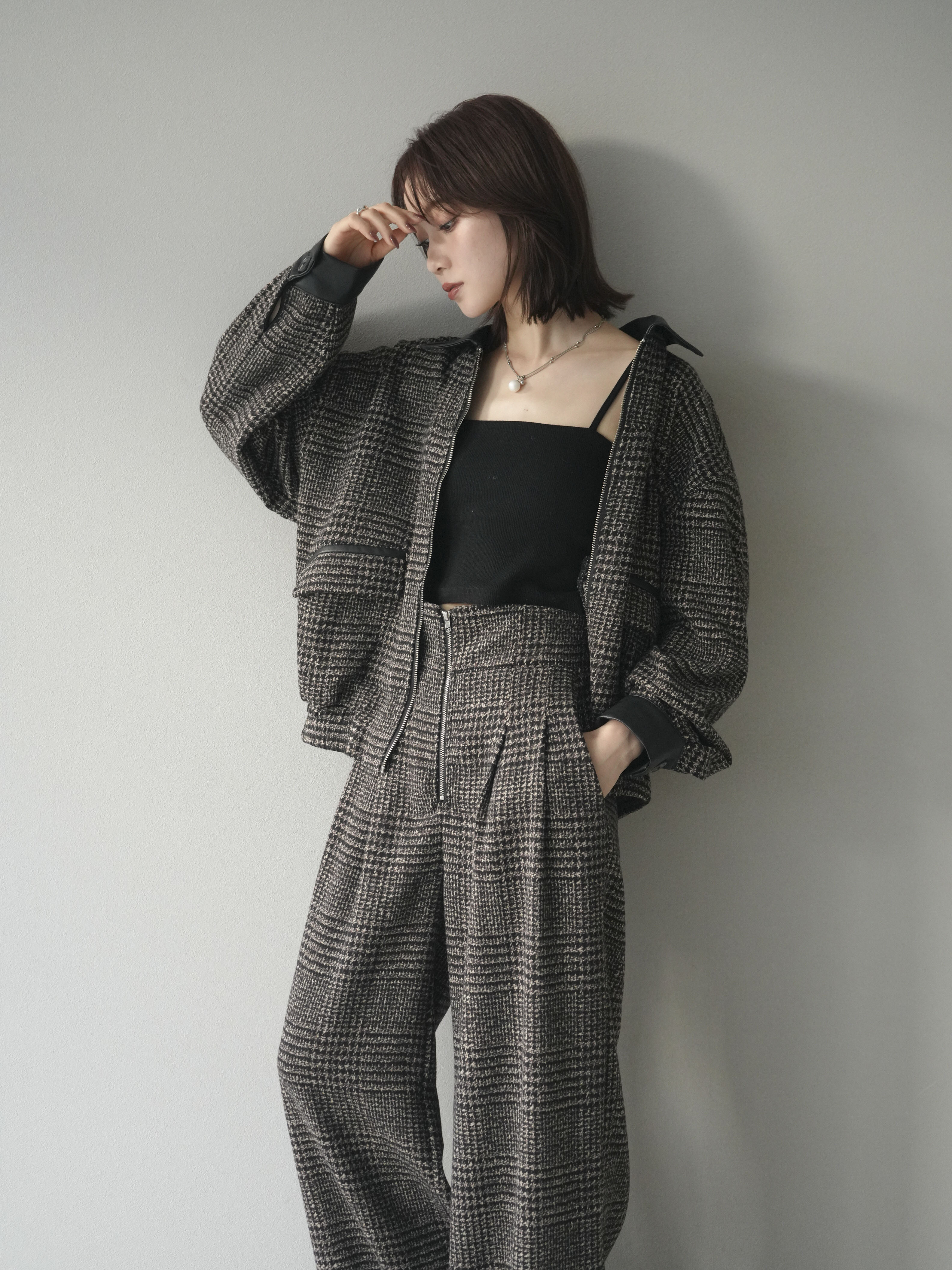 予約]レザー襟ミックスツイードジャケット/brown – Lumier