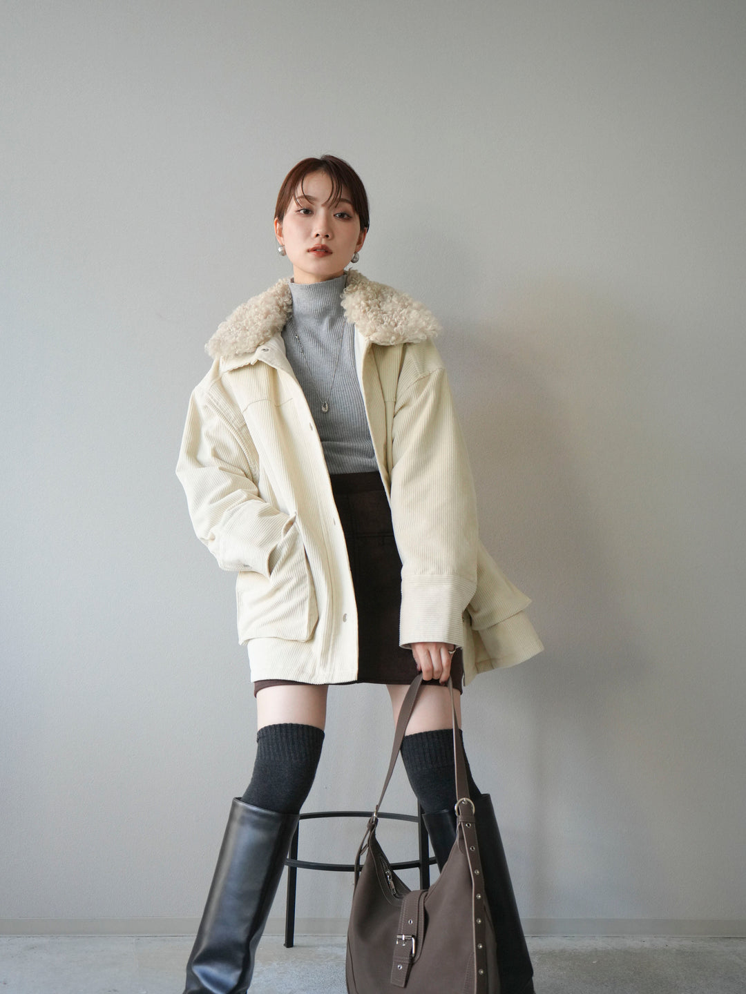 [予約]コーデュロイボア襟フライトジャケット/エクリュ