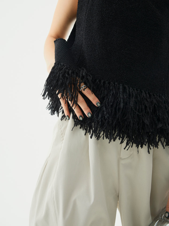 【Allure】[SET]フェザーヤーンニットベスト+タフタワイドカーブパンツ(2set)