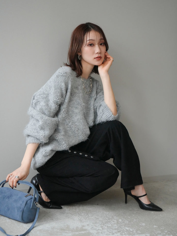 [予約]ブークレラインデザインニットプルオーバー/gray