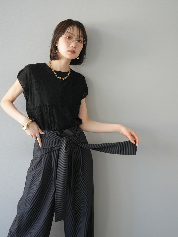 [予約]パッチワークレースフレンチプルオーバー/ブラック