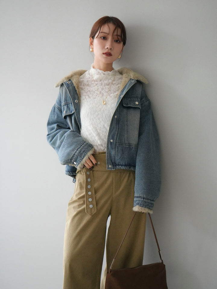 [予約]デニム×ファーステンカラーショートジャケット/lightblue