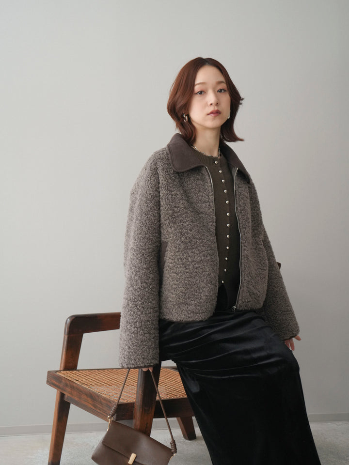 [予約]スエード襟ボアショートジャケット/brown