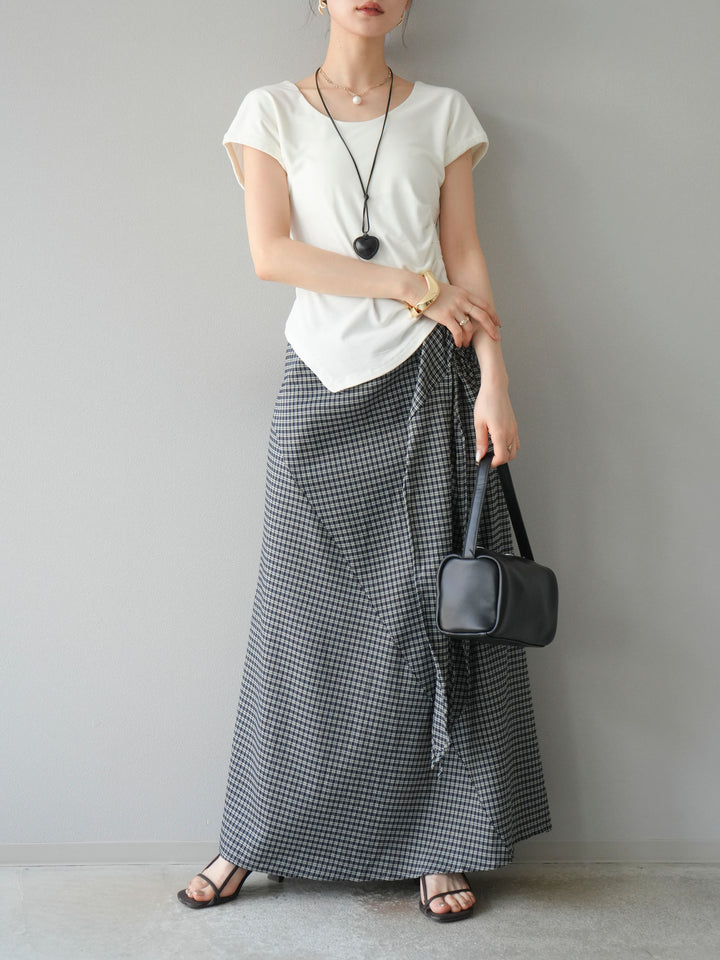 [予約]タックTシャツ＆レザーハートネックレスSET /ホワイト