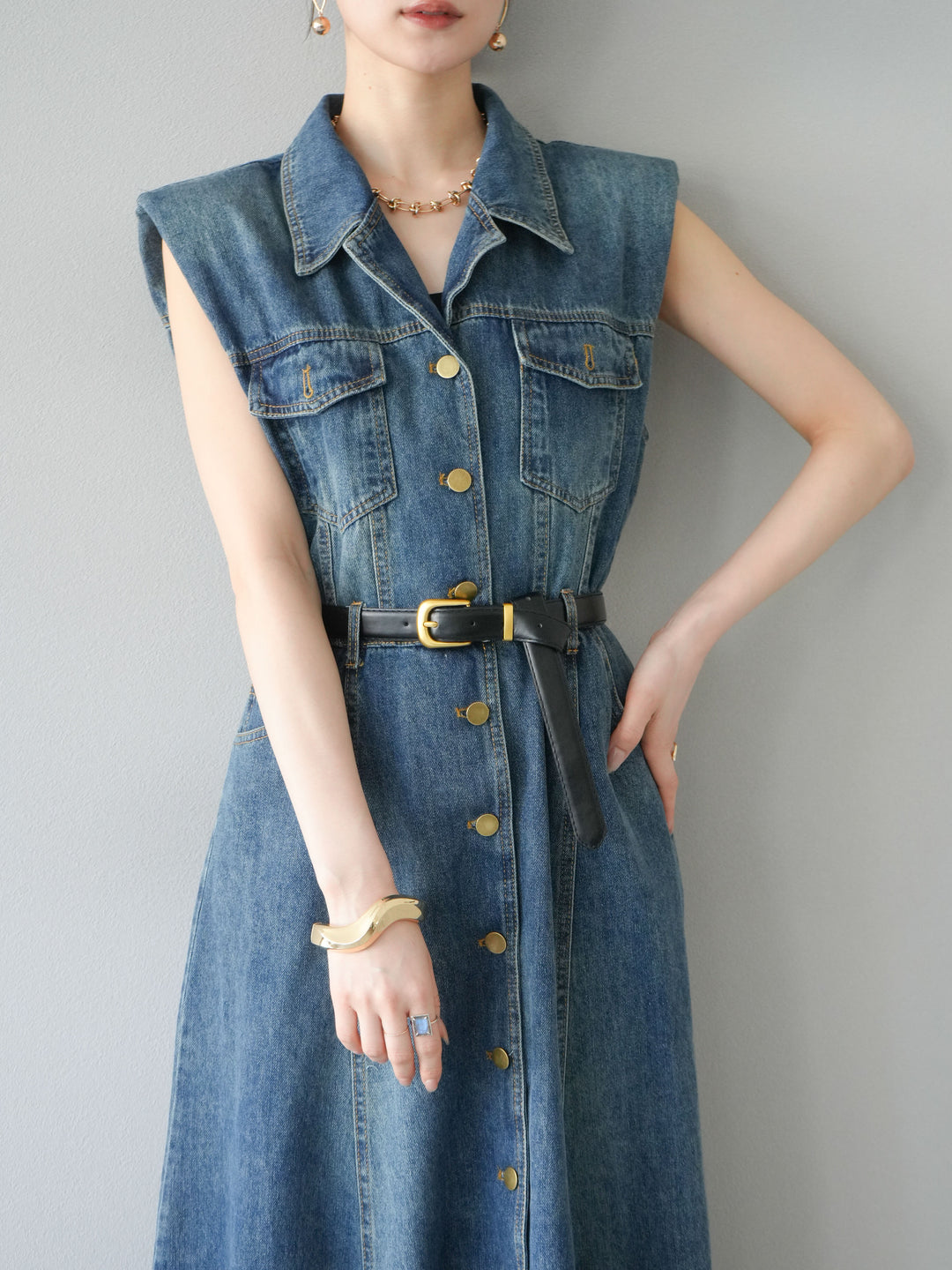 【預購】束帶牛仔襯衫裙/藍色